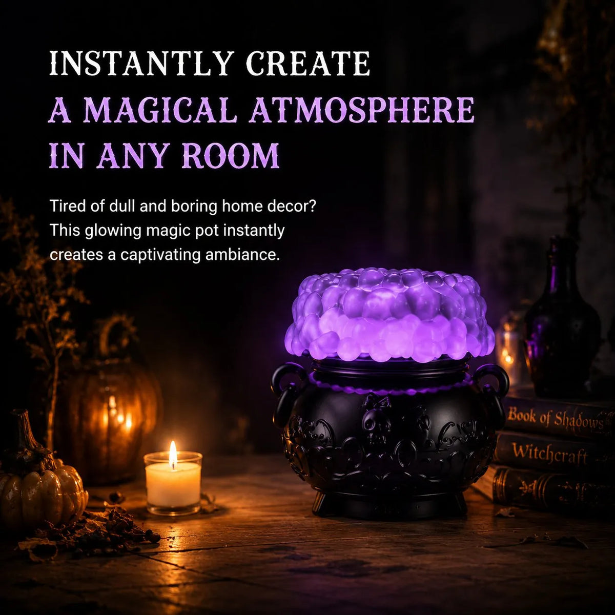 🔥Last Day 49% OFF - 👻✨Light-up Color-changing Cauldron Waterglobe 3-Wick Candle Holder