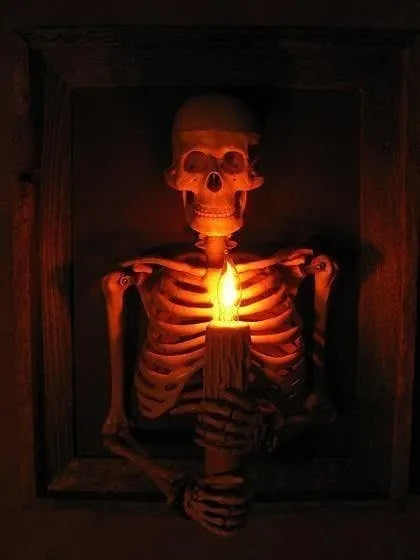 Framed 3D Skeleton Torso Holding Candle💀Haunted house skull