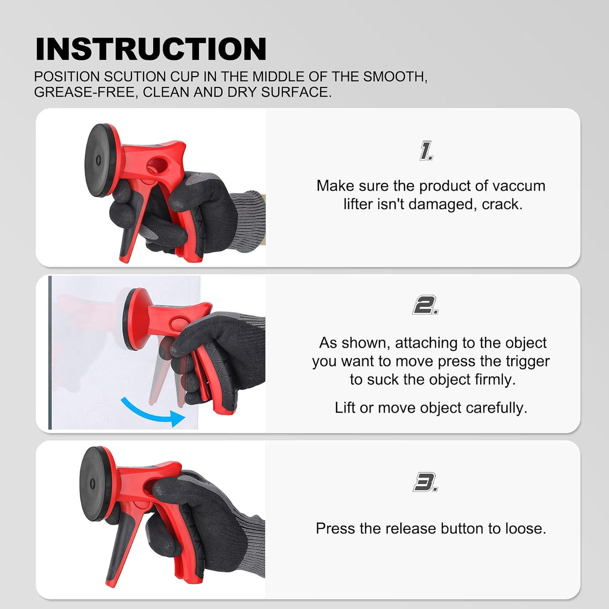 🛠️One-Hand Pistol Grip Suction Cup Lifter with Quick Release Lever, Heavy-Duty Vacuum Suction Puller for Car Dent Repair, Glass, Tile & Smooth Flat Surfaces
