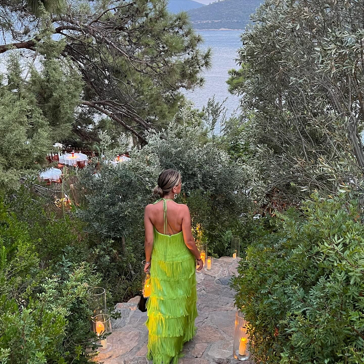 Tassel halter back resort dress