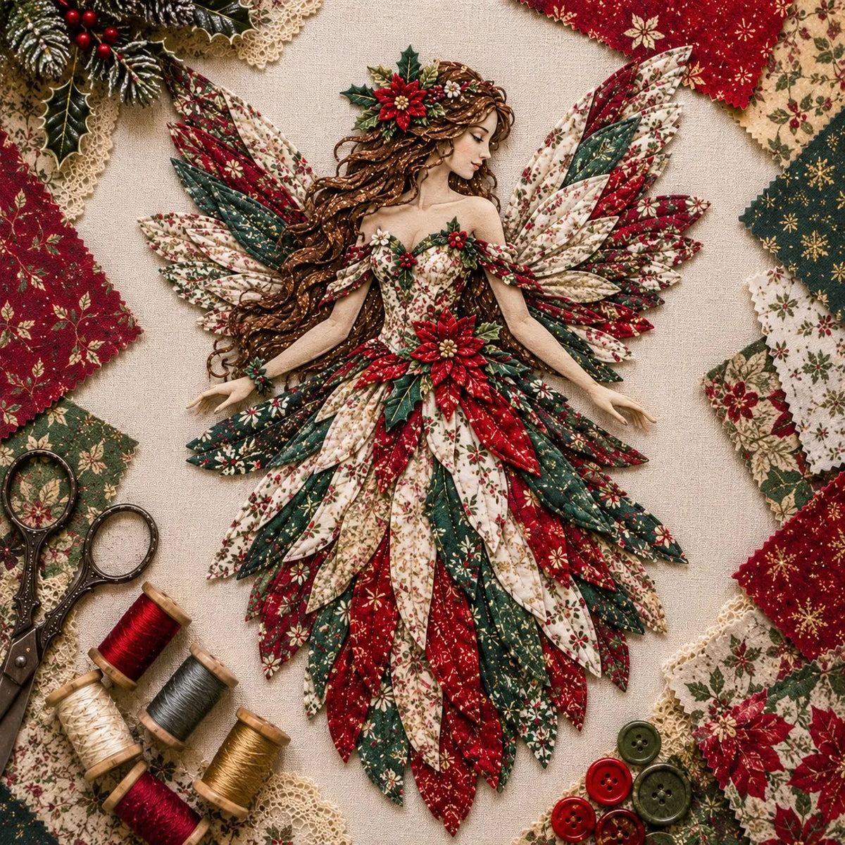 🔥HOT SALE🔥🧚‍♀️🌸 Premium Fairy Patchwork DIY Kit | High-Quality Layered Fabric with Floral Wings DIY Handmade Fantasy Wall Decor ✨15*12cm