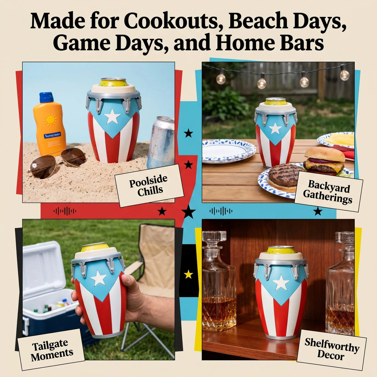 🪘 Conga-Style Can Holder – Celebrate Caribbean Pride, One Sip at a Time