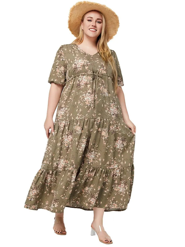 Boho V-neck print loose dress