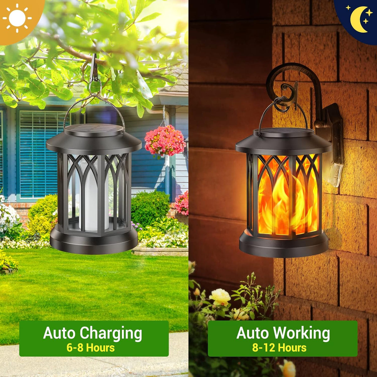 ✨🔥 Upgraded Flickering Flame Solar Lantern Outdoor Waterproof Light