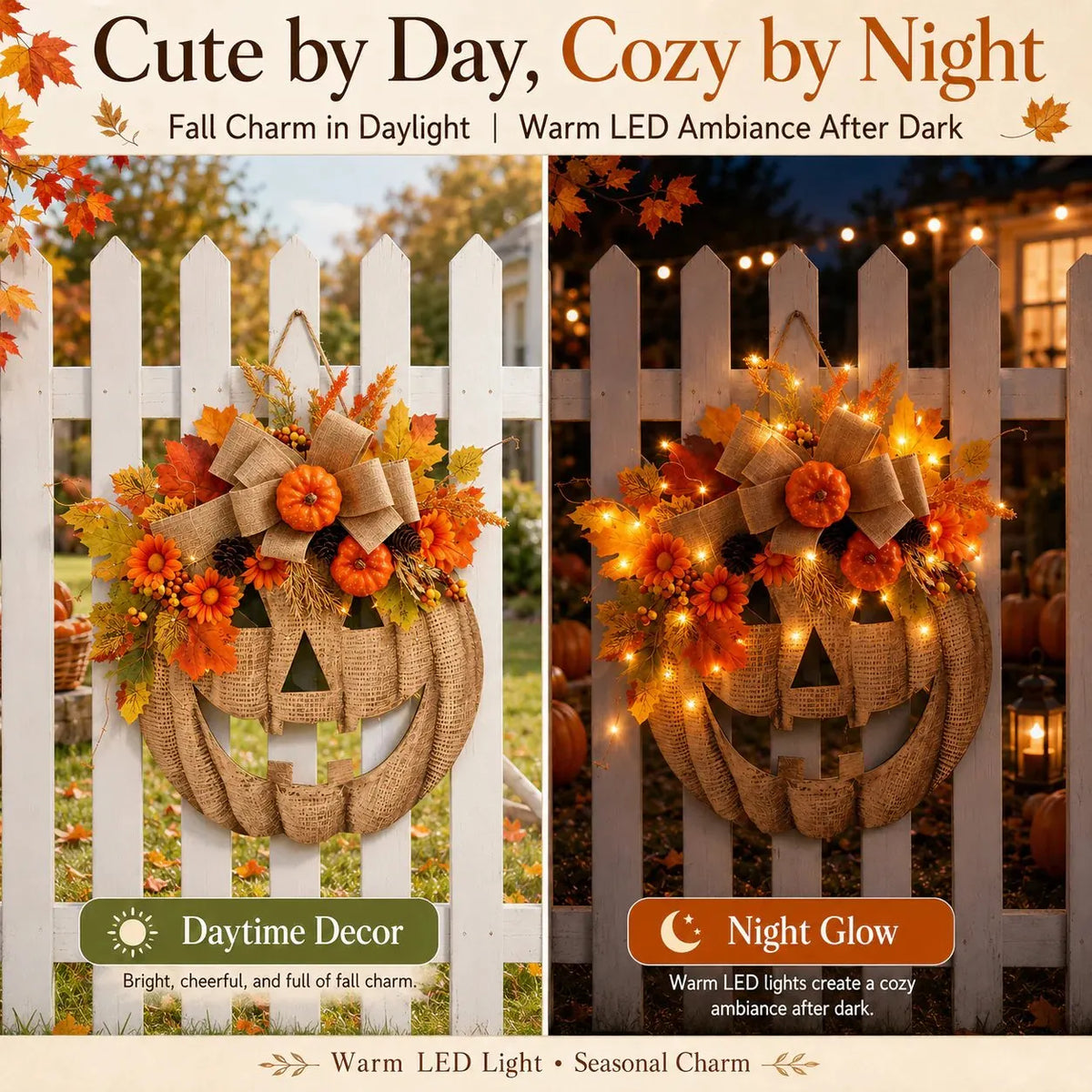 🔥HOT SALE🔥🎃✨ Lighted Burlap Pumpkin Wreath