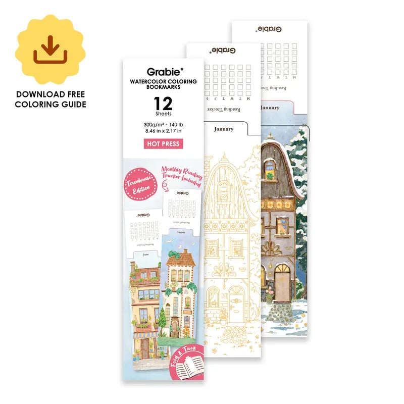 ✨🎨12 Sheets 140lb Watercolor Coloring Bookmarks – Townhouse Edition