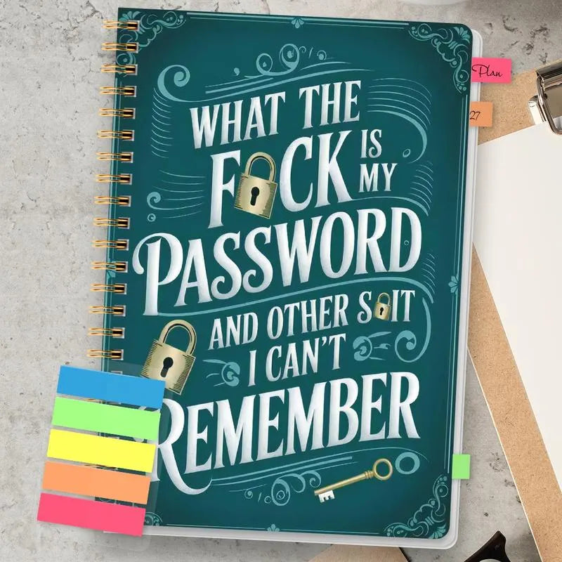 🔥HOT SALE🔥📅Funny Password Notebook - Spiral Bound with Lock Icons & Funny Security Phrases✍️