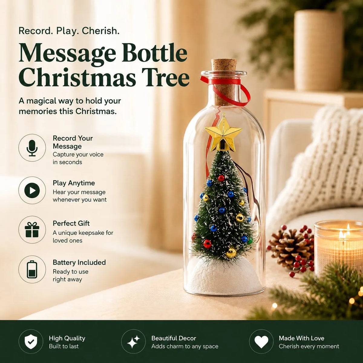 Christmas Tree Message Bottle – A Heartfelt Voice Keepsake Gift for Family & Loved Ones