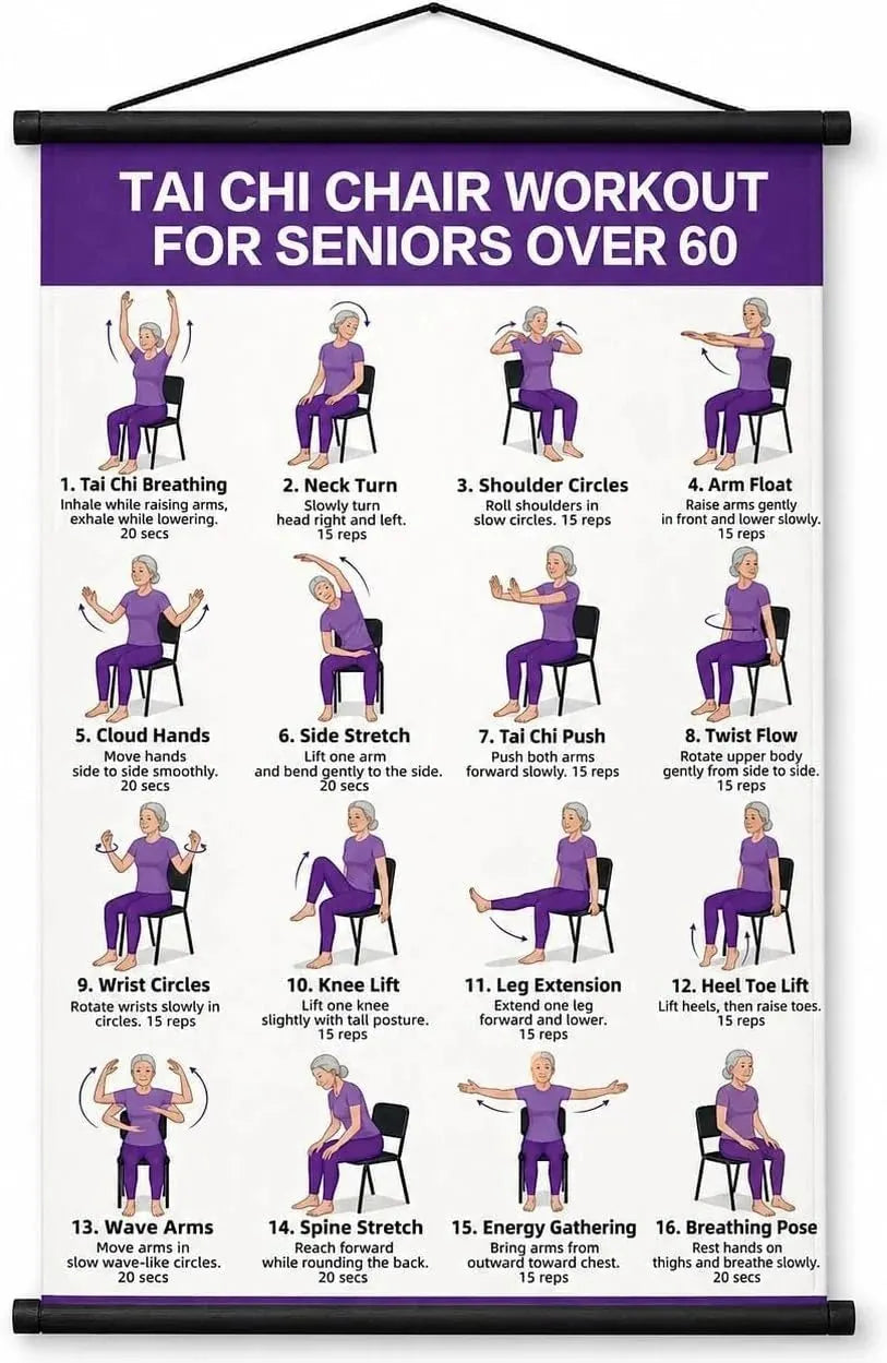 🎉🔥Tai Chi Chair Workout Chart for Seniors (16 x 24 inches)