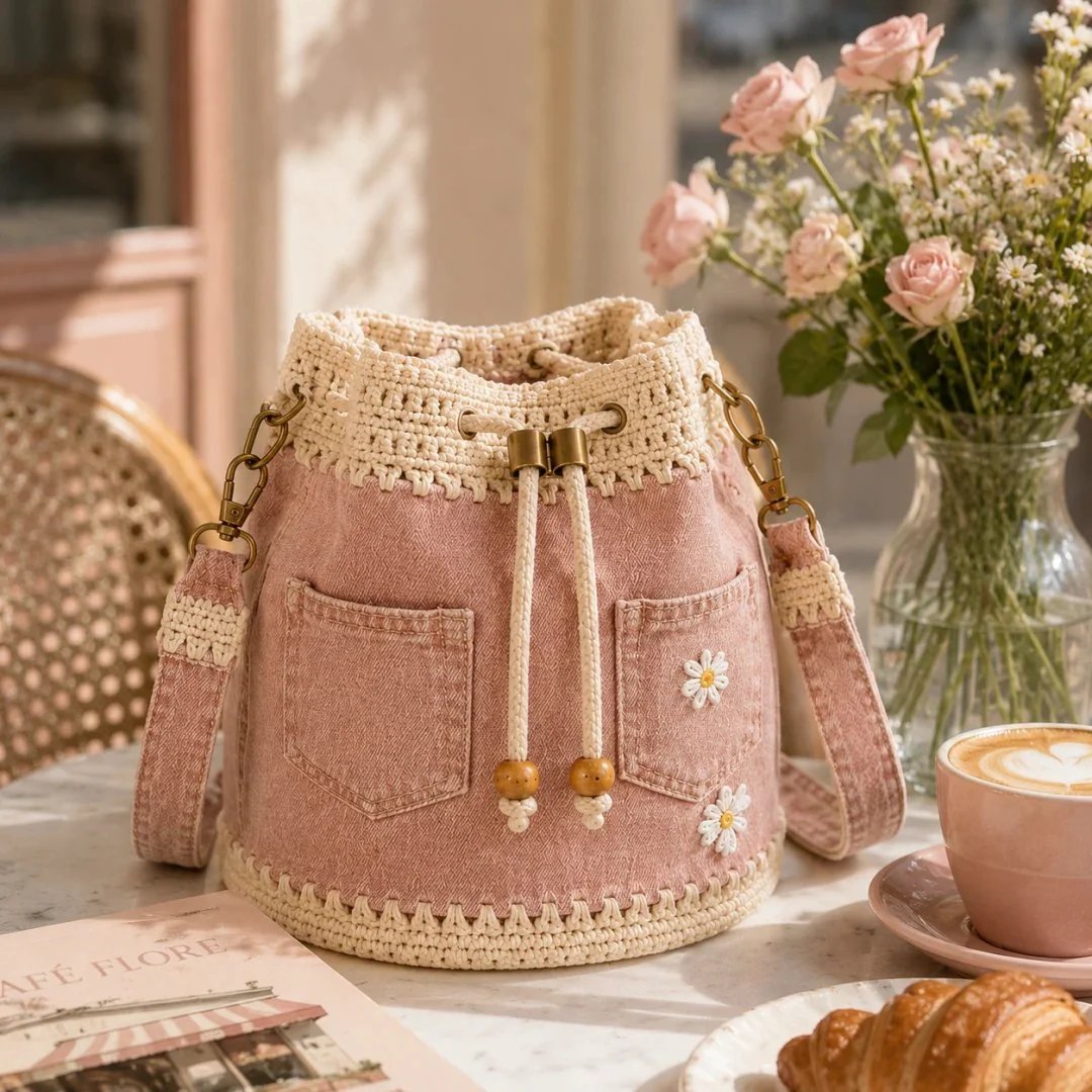 🎉Free Shipping🔥Bestselling 2026! 49% Off!✨👜Handmade Crochet Denim Bucket Bagw