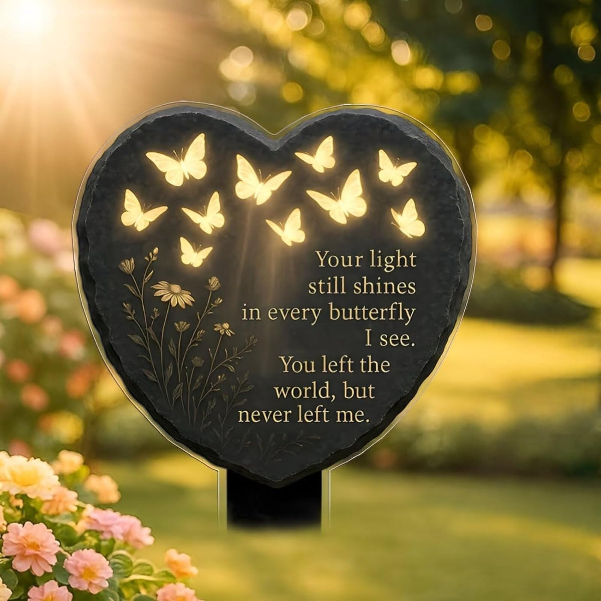 🎉🦋💖 Unique Butterfly Heart-Shaped Floral Acrylic Outdoor Memorial Plaque