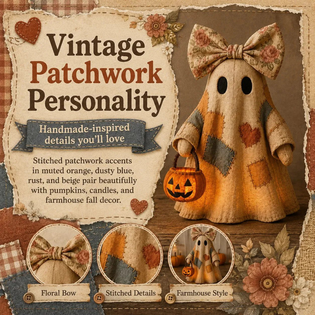 🎉👻Lighted Vintage Patchwork Ghost