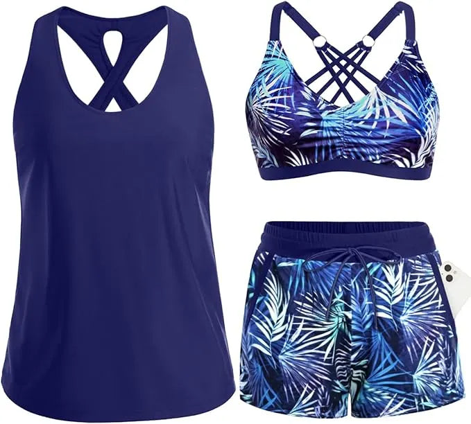 ⏰LAST DAY 57% OFF - 3 Piece Tankini with Shorts🔥Buy 2 Free Shipping