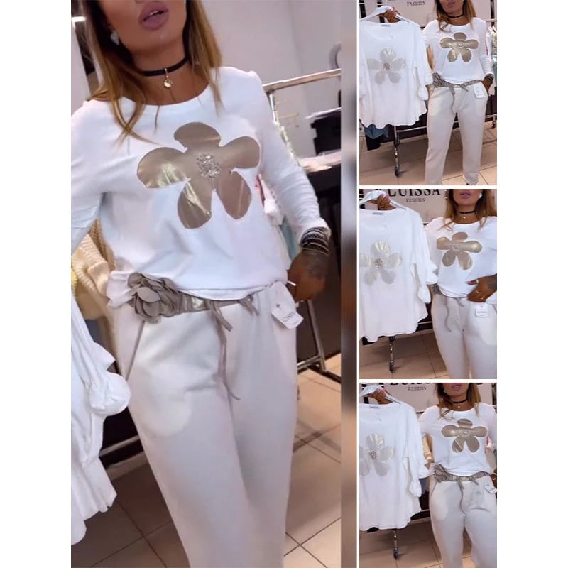 💖Women's Flower Print Crew Neck Top