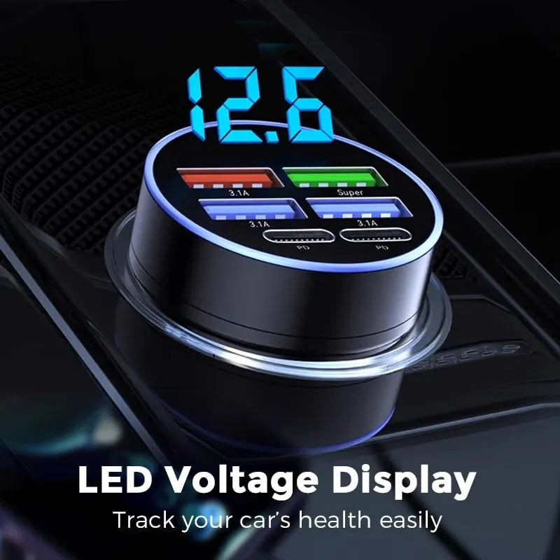 🔥 HOT SALE 🔥📢📢50% OFF !! ⏰6-In-1 Car Fast Phone Charger with Voltage Display