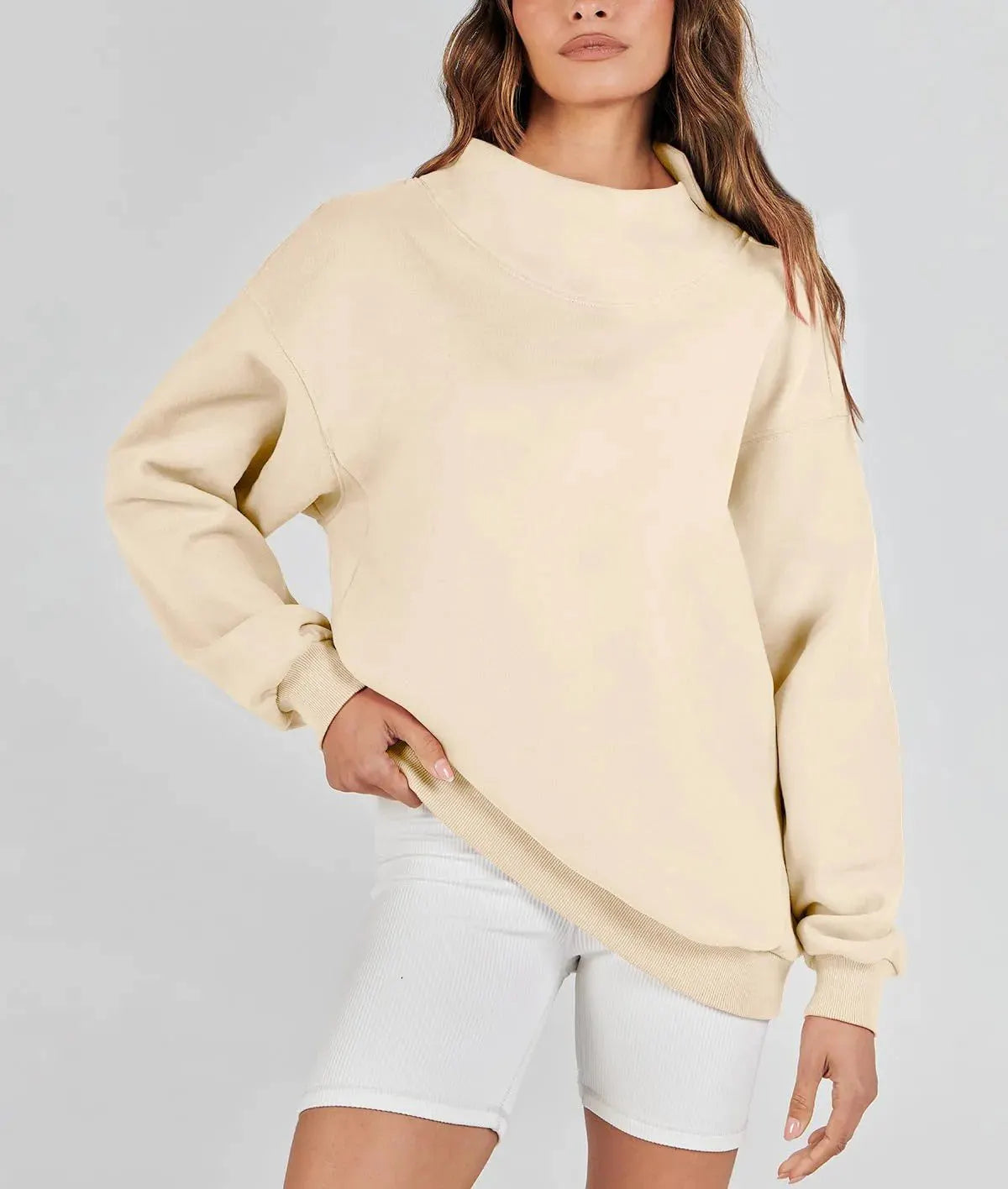 Women's Slit Mock Neck Oversized Sweatshirt