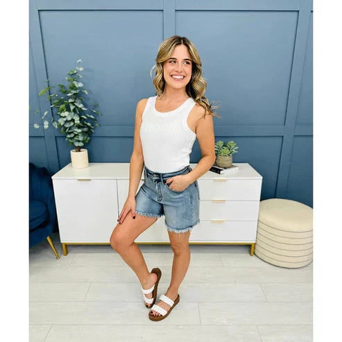 💖Limited Time Sale 49% Off🩳High Rise Frayed Hem Cut Off Jean Shorts