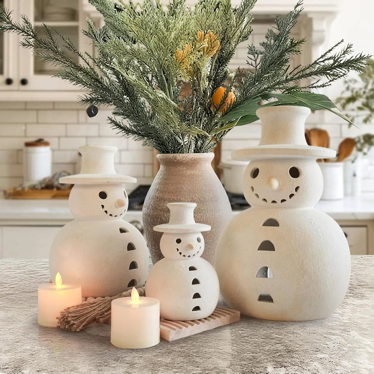 ❄️Handmade Terracotta Snowman Figurines