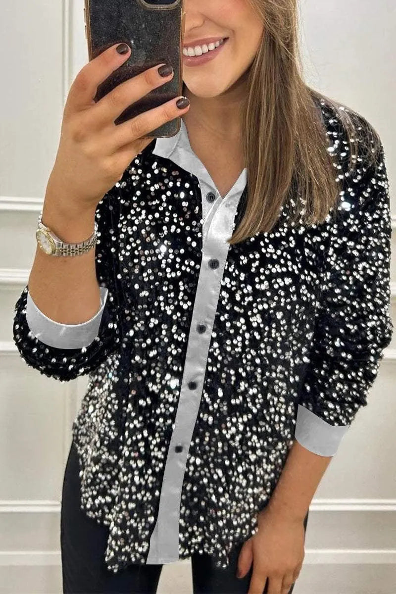 Women's Lapel Single Row Sparkly Party Shirt (Buy 2 Free Shipping)