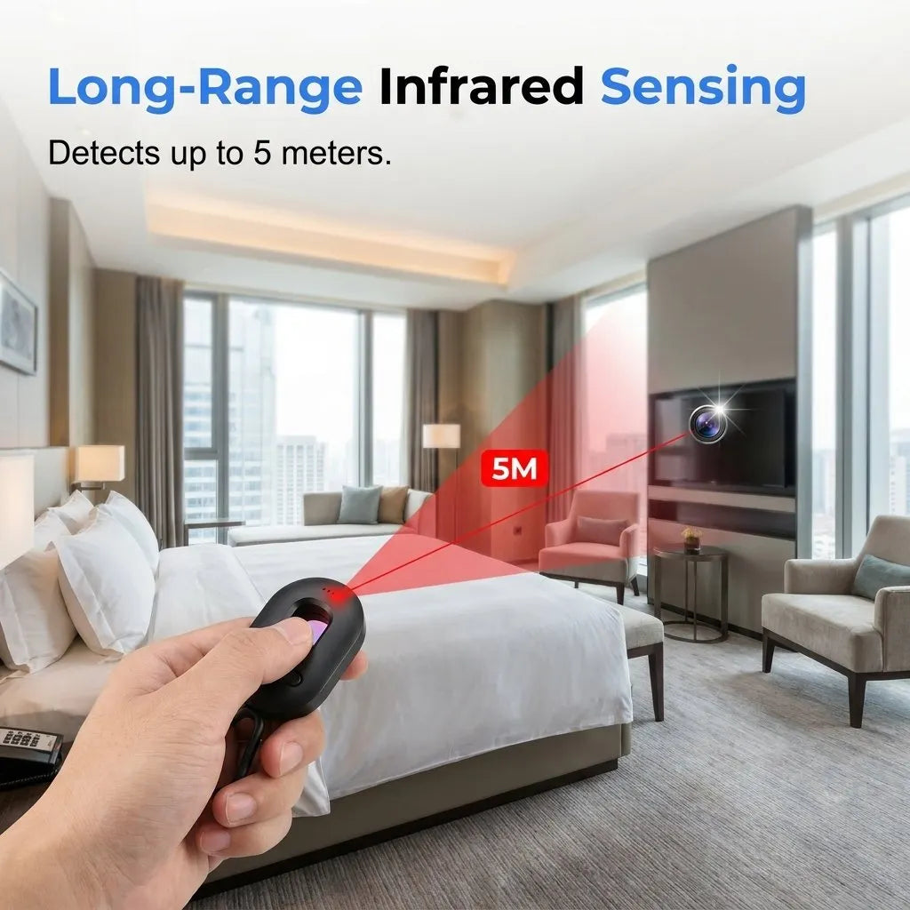 🔥HOT SALE🔥Smart Anti-Spy Hidden Camera Detector – Portable Infrared Anti-Peeping Pin-Hole Lens Finder with Motion Vibration Door Alarm & LED Flashlight, Travel Security Device for Hotel, Airbnb, Bathroom