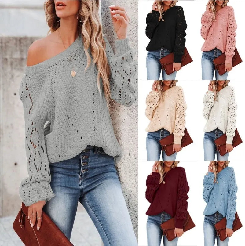 Women's Fall Crewneck Knit Pullover Tops