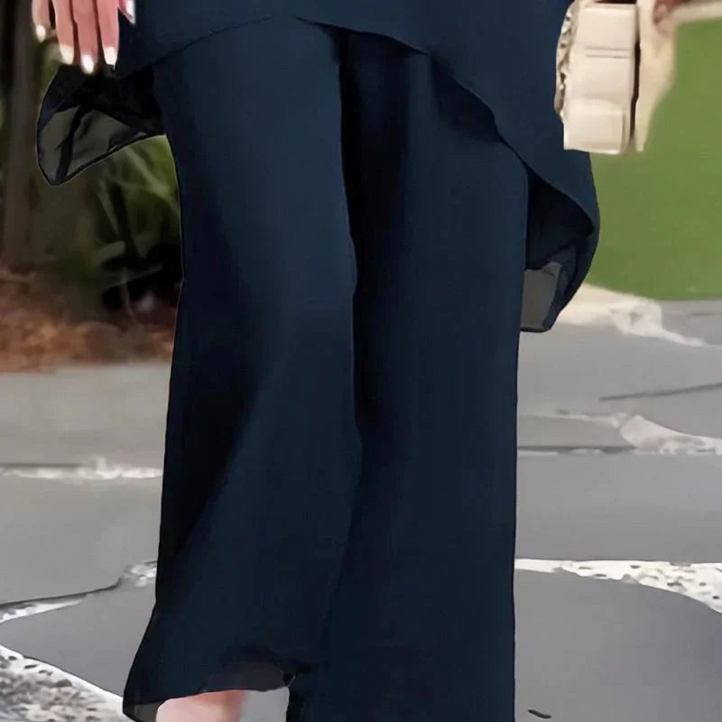 Charming Irregular Top & Wide Leg Pants Chiffon Set