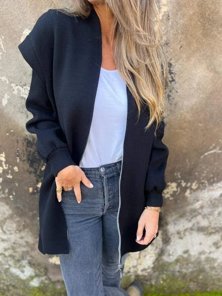 Zipper Hooded Long Sleeve Casual Coat