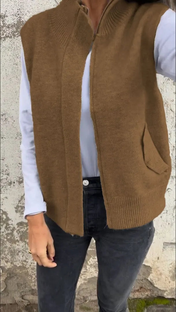 Women's Sweater Vest with Zipper and Pockets (Buy 2 Free Shipping)