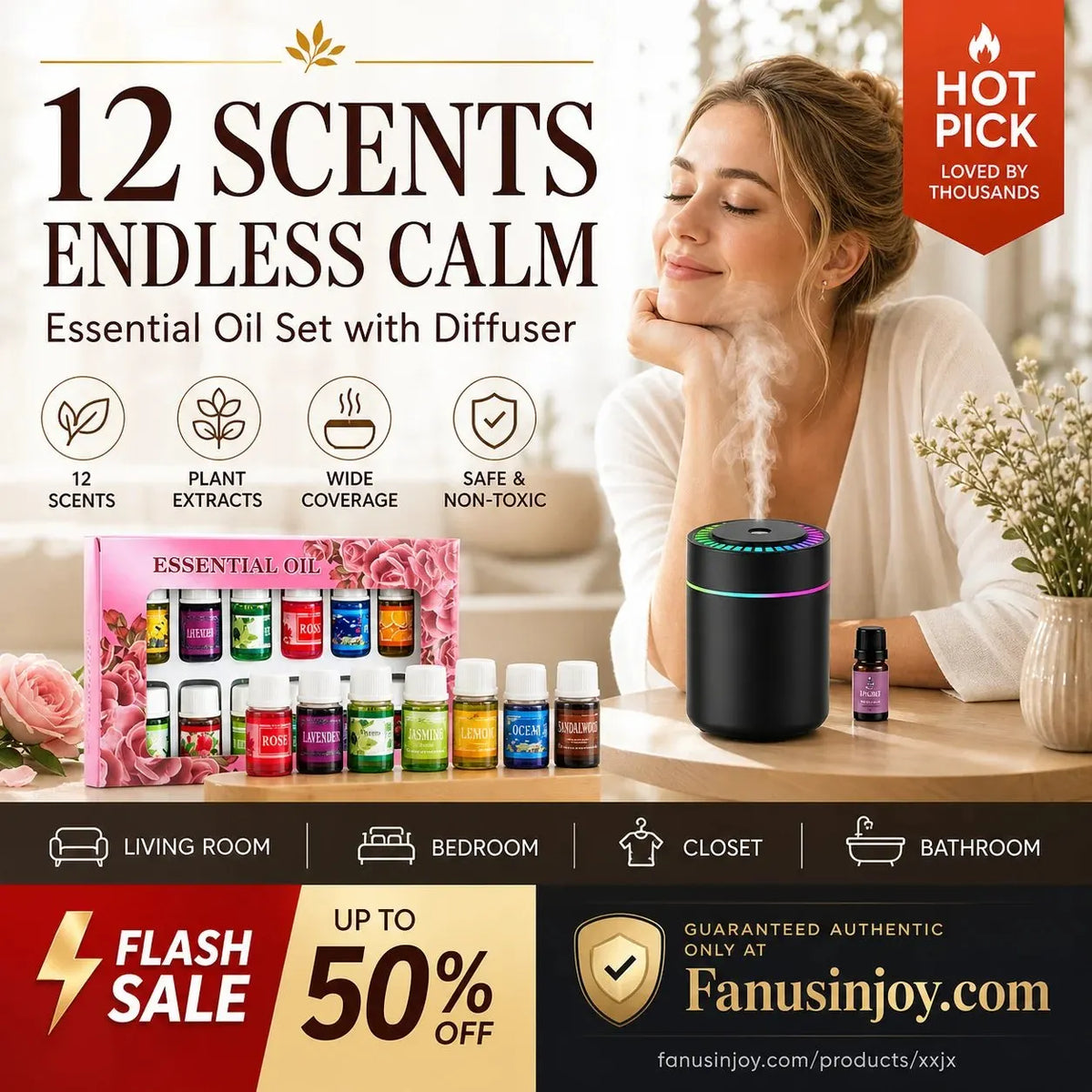 🎉🔥Limited Time 50% Off!🎁🌺The fresh scent lifts your mood!🌷12-Pack Water Soluble Essential Oils Set