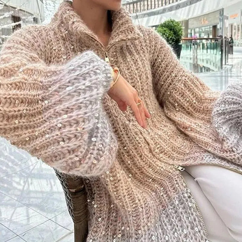 🔥Knitted Sweater Jacket With Monochromatic Sequins