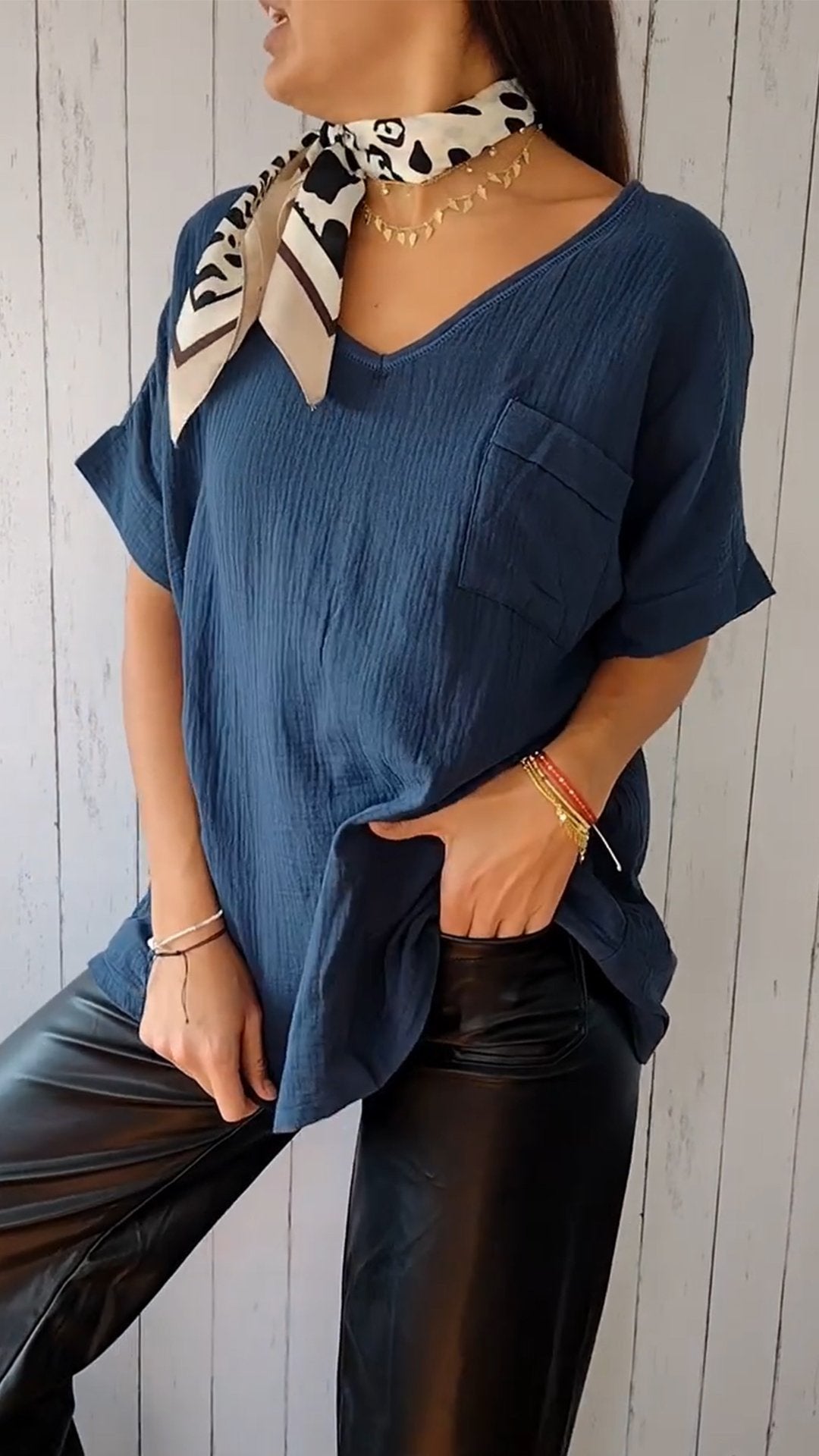 Solid Color V-neck Loose T-shirt👕Buy 2 Free Shipping