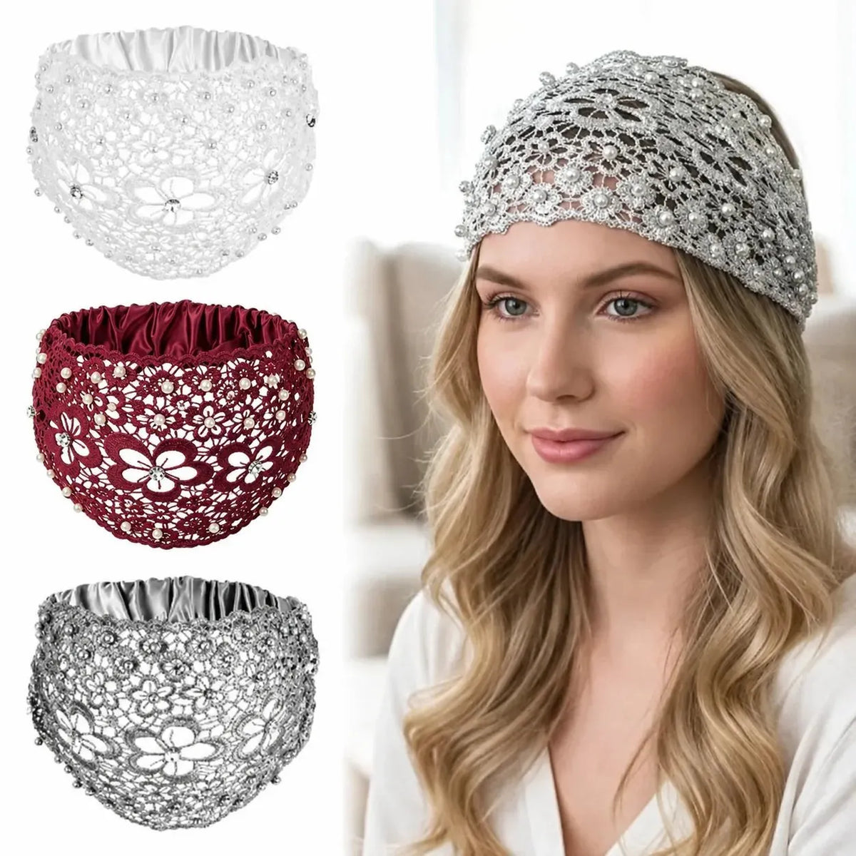 🔥 HOT SALE 🔥✨Plum Blossom Hollow Beaded Wide Headband