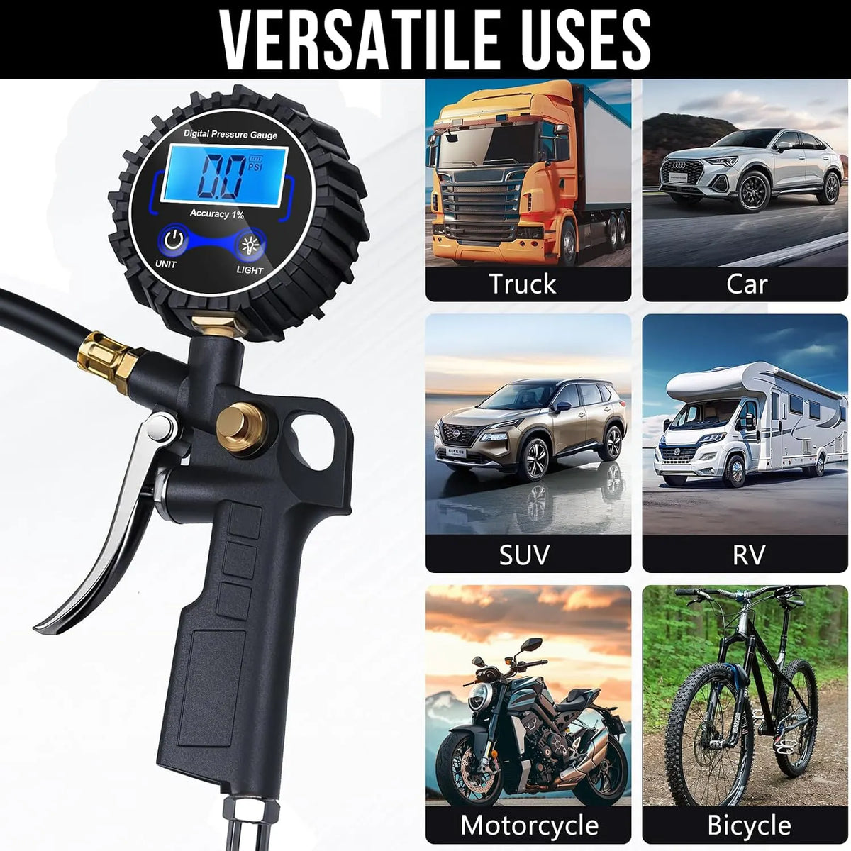 🎉🔥49% OFF - 🛠️🚗 High Precision Digital Tire Inflator Pressure Gauge | 3-in-1 Inflate Deflate Check Tire Tool