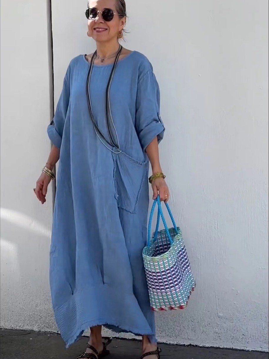 Cotton and Linen Patchwork Long Dress (Buy 2 Free Shipping)