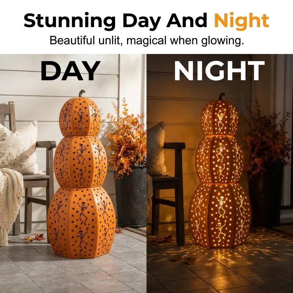 🔥HOT SALE🔥🎃Lighted Stacked Pumpkin Porch Decor with Remote & Timer –✨ 3-Tier Halloween LED Pumpkin Statue for Entryway, Covered Porch & Indoor Outdoor Seasonal Display🏡