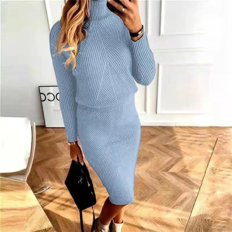 High-neck Knit Sweater Skirt Set (Buy 2 Free Shipping)