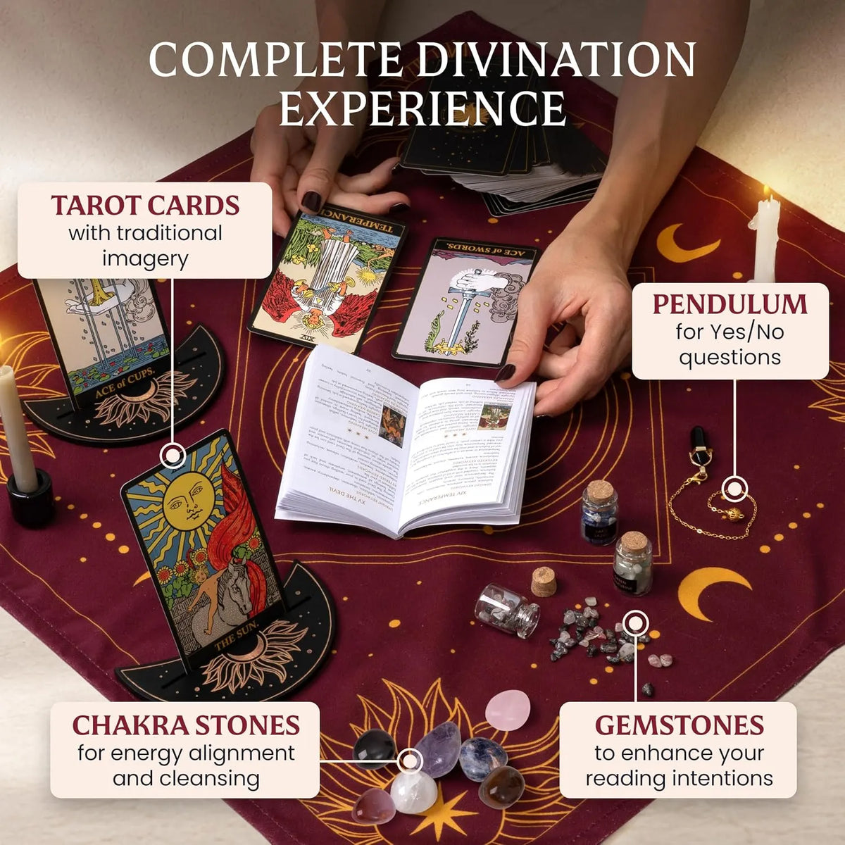 🔮ALL-IN-ONE CLASSIC TAROT KIT – Complete Beginner Set with Guidebook & Crystals  🌟