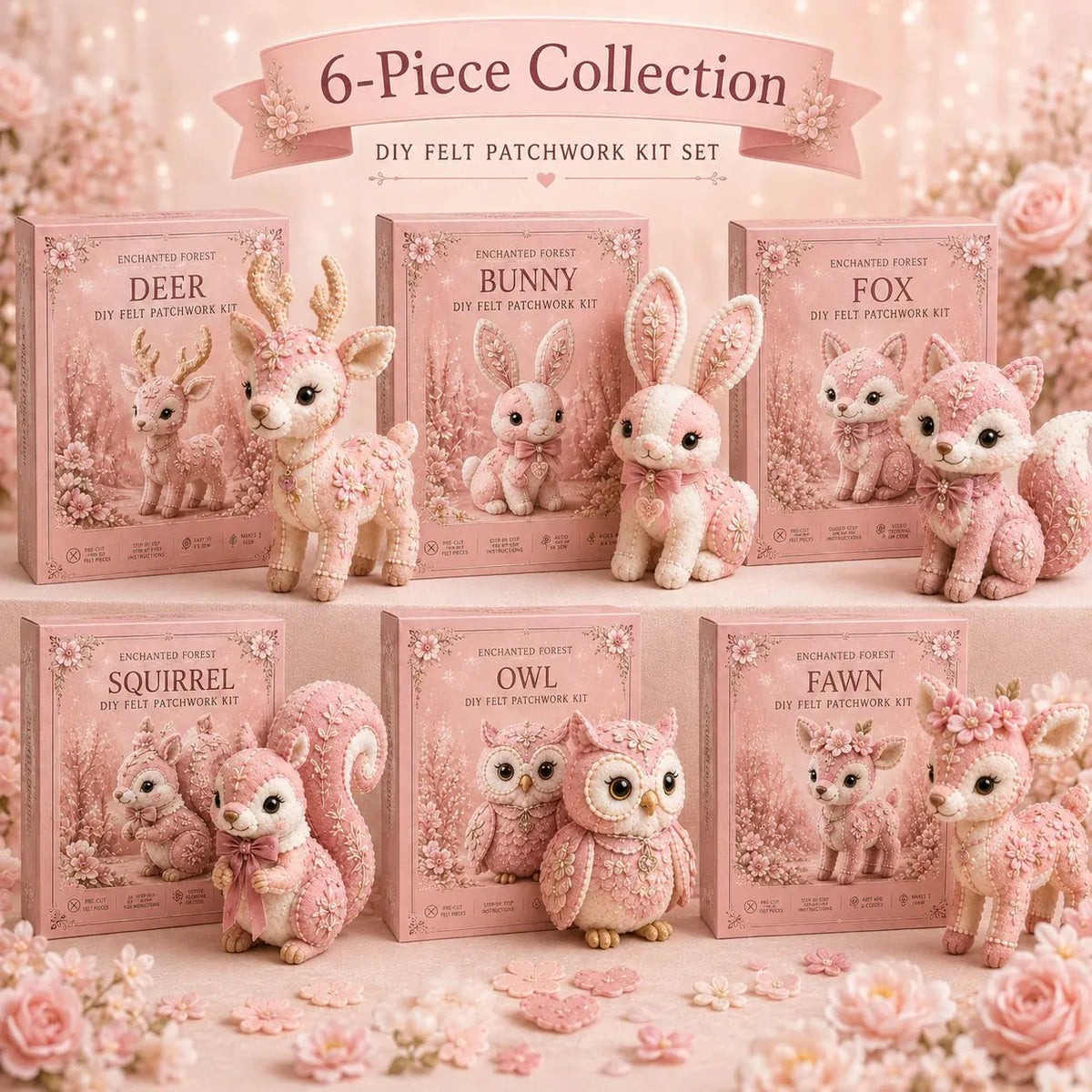 🔥HOT SALE🔥💗Pink Woodland Friends DIY Felt Sewing Kit – Make Your Own Cute Animal