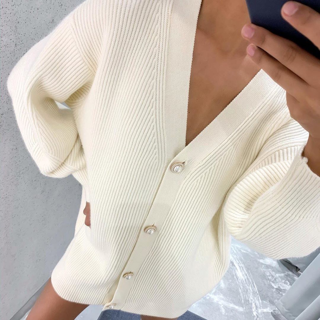 V-neck Loose Knit Button-Up Cardigan (Buy 2 Free Shipping)