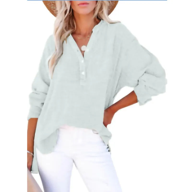 💖Limited Sale 49% OFF💖Women’s Casual Gauze Button Neck Long Sleeve Blouse