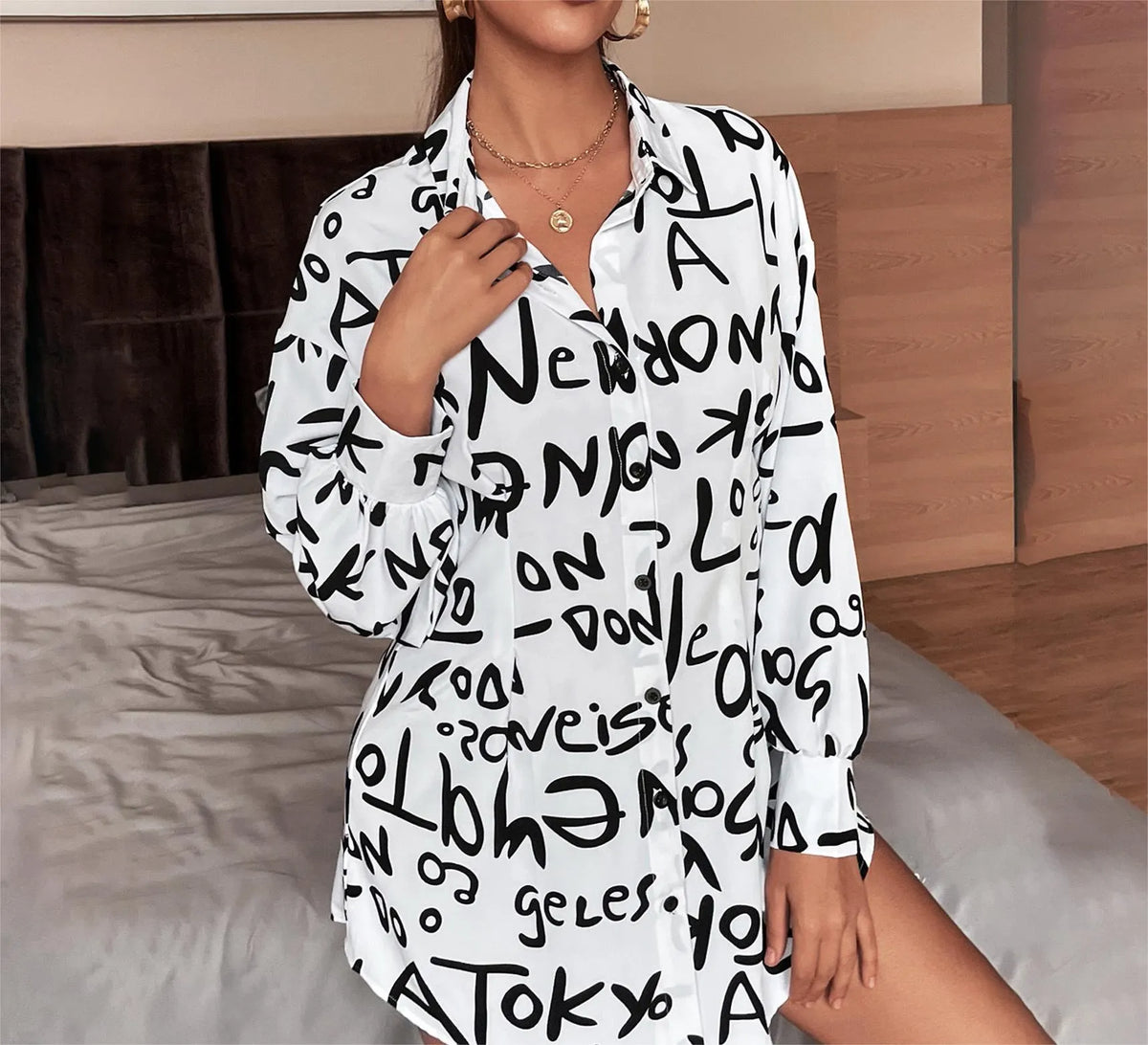 Casual letter print lapel top - buy 2 free shipping