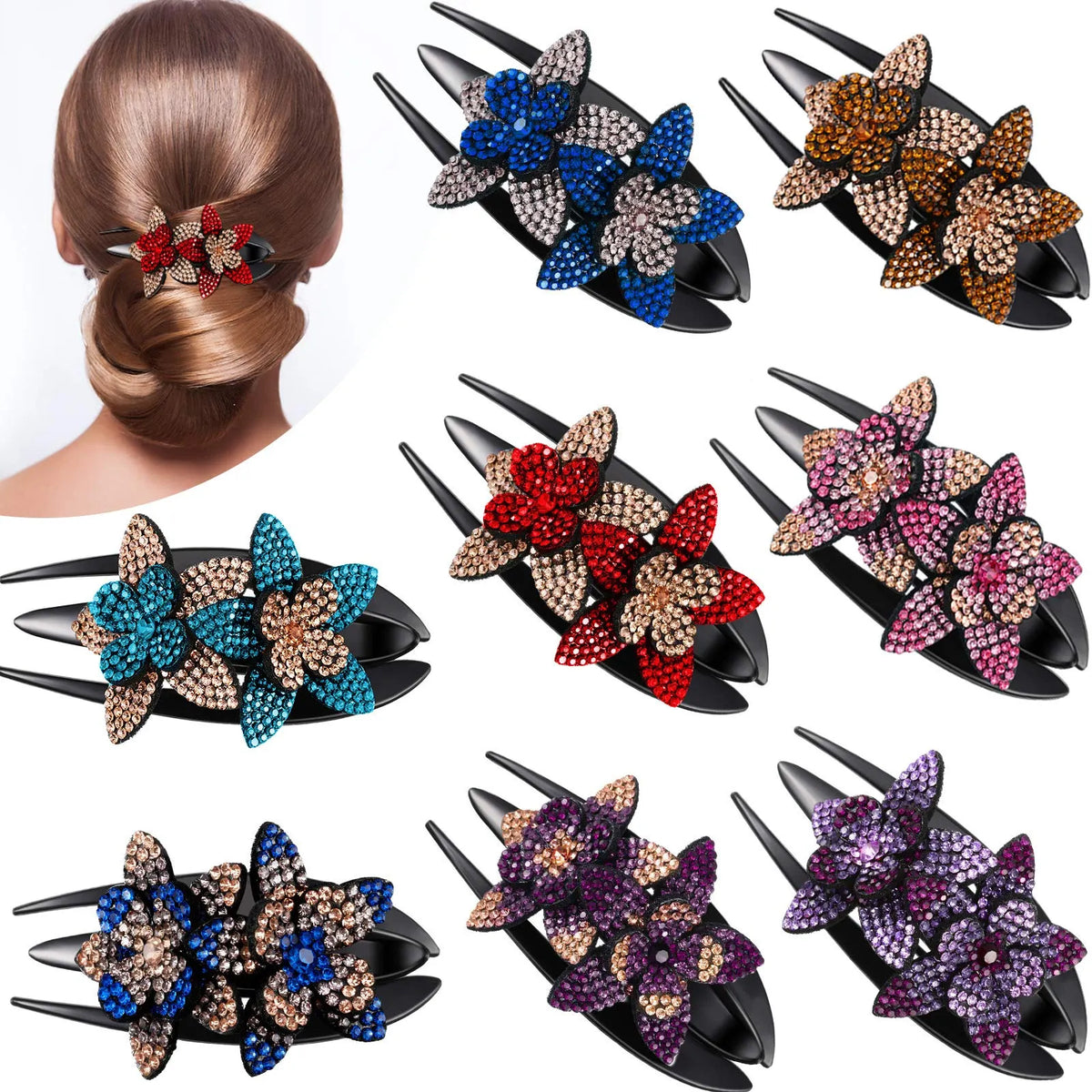 Rhinestone Double Flower Hairpin (buy 1 get one free)