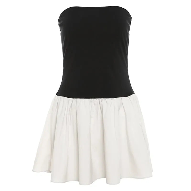 Two-Tone Bustier Backless Short Dress
