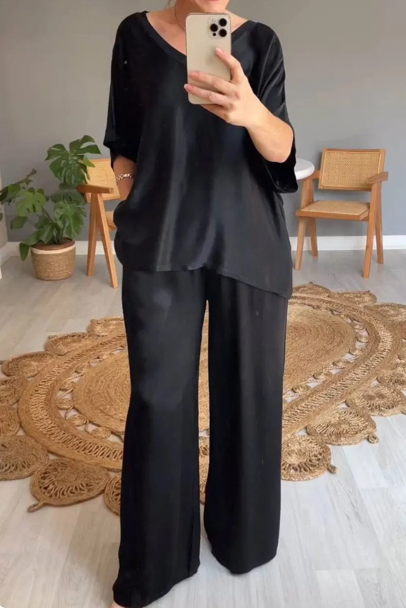 V-neck Satin Two-piece Suit - buy 2 free shipping
