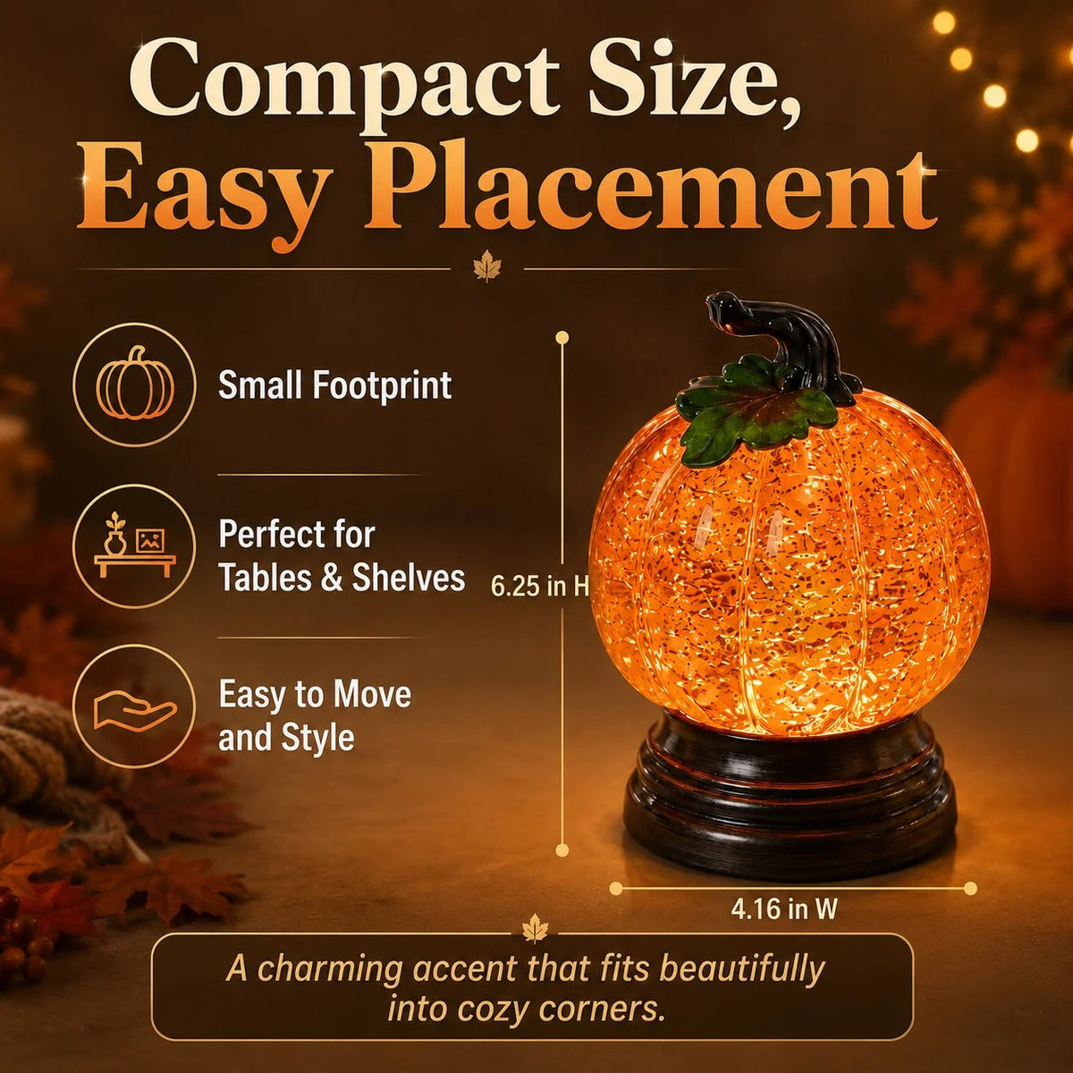🎉 🎃Glitter Lighted Pumpkin Snow Globe