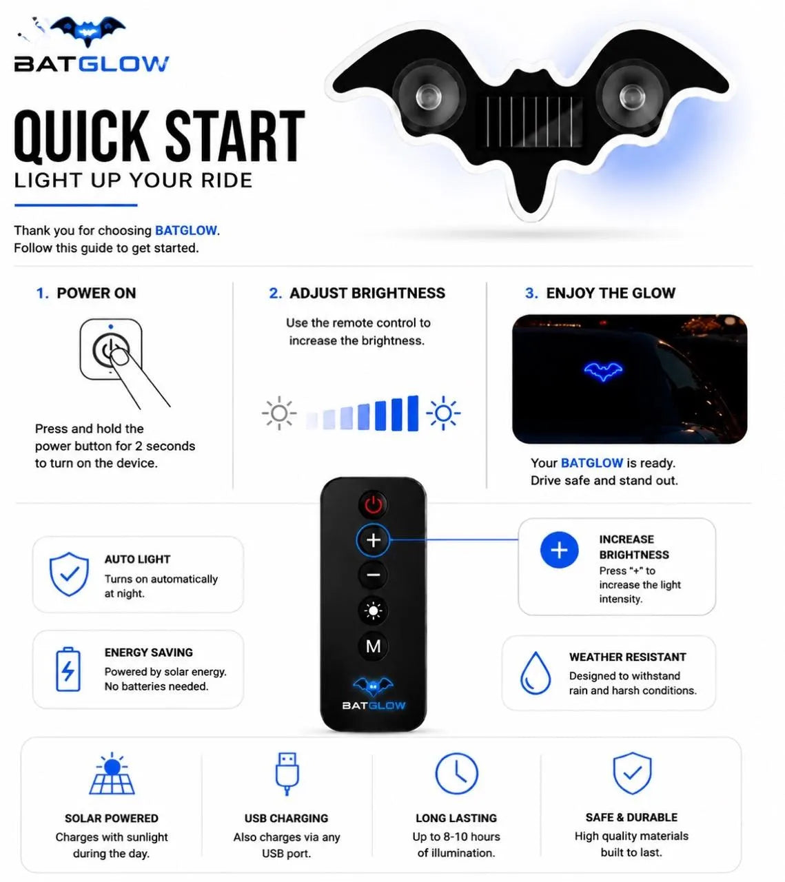 🦇Solar-Powered Bat Night Car Light – Cool Glow Projection for Vehicles, USB & Sun Charging, Nighttime Car Décor
