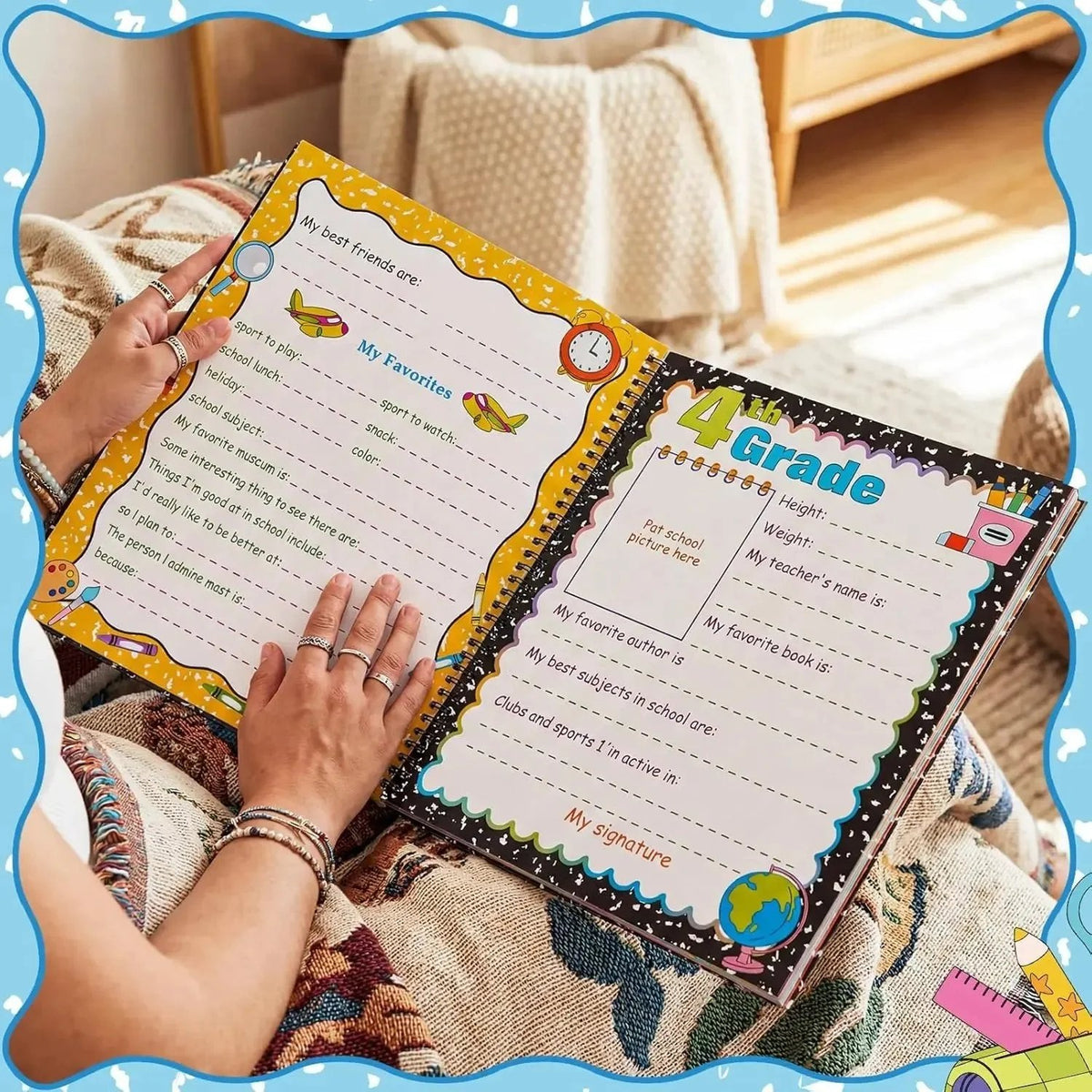 🎉📚School Memory Book Photo Album for Kids,14 Pockets, 34 Pages, 13 Years