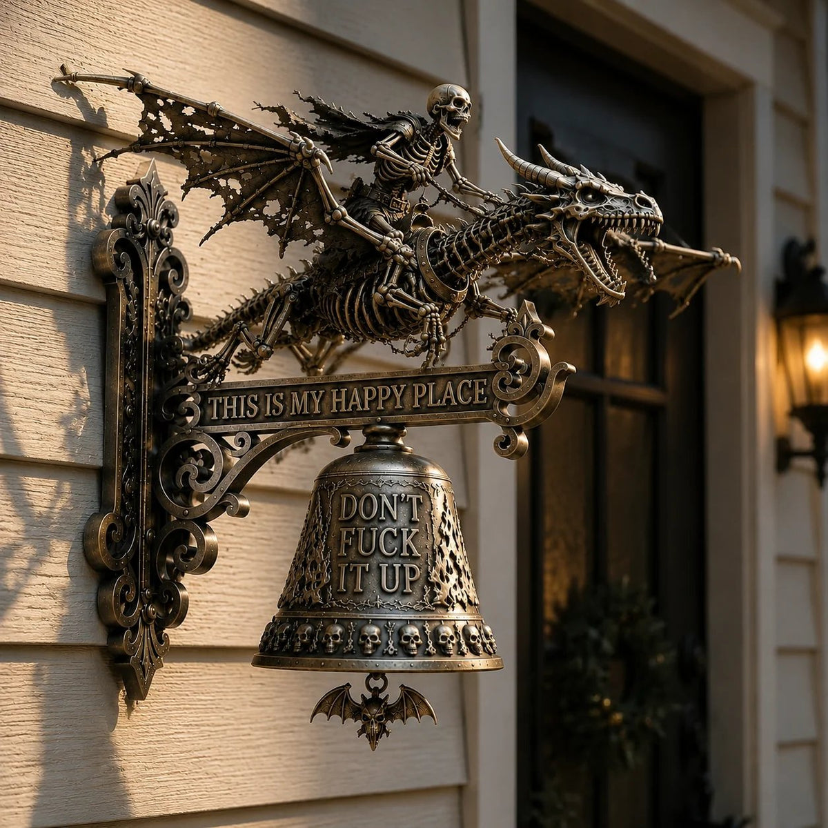 🎉🐉 Skull Dragon Rider Bell – “This Is My Happy Place” Wall Bell