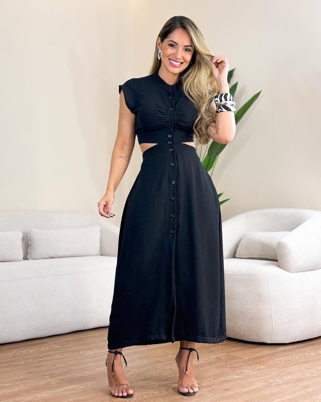 Women's Waist-baring Sleeveless Button Casual Dress