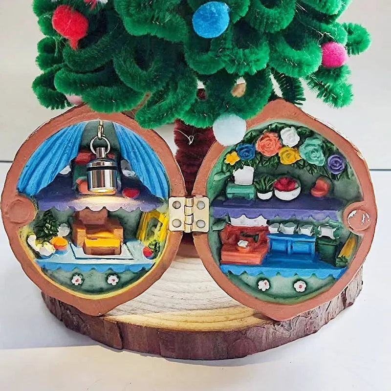 Handmade.🏠Walnut Shell Doll House--mini library, tiny World inside walnuts